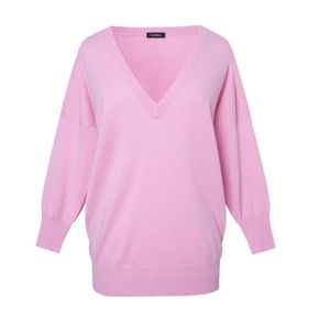 LEETHA Women's Pink Cashmere V Neck Sweater